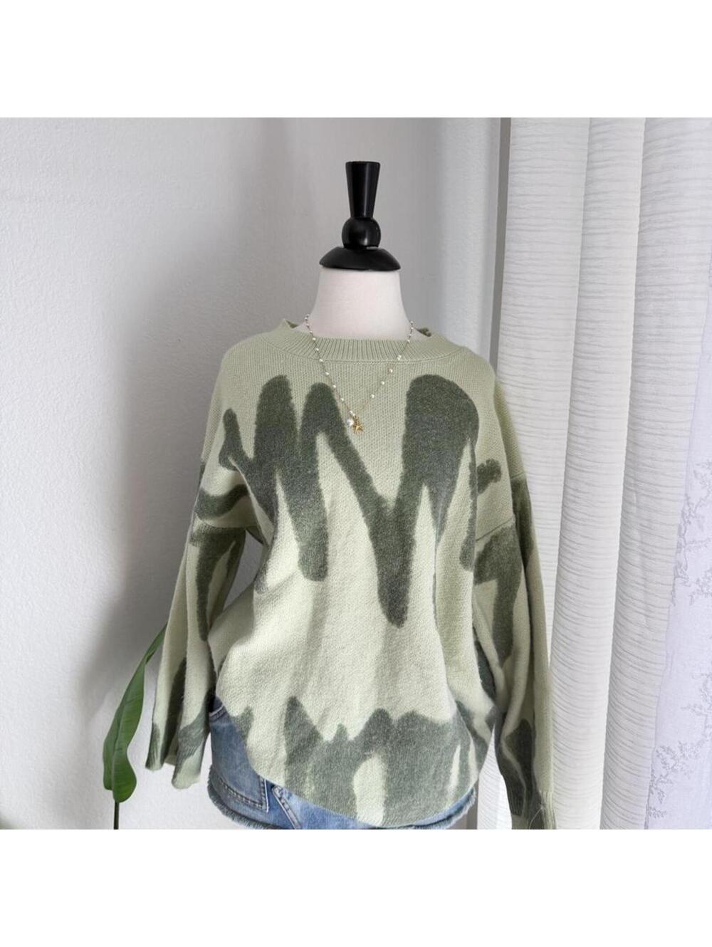 Princess Polly Sage Abstract Sweater